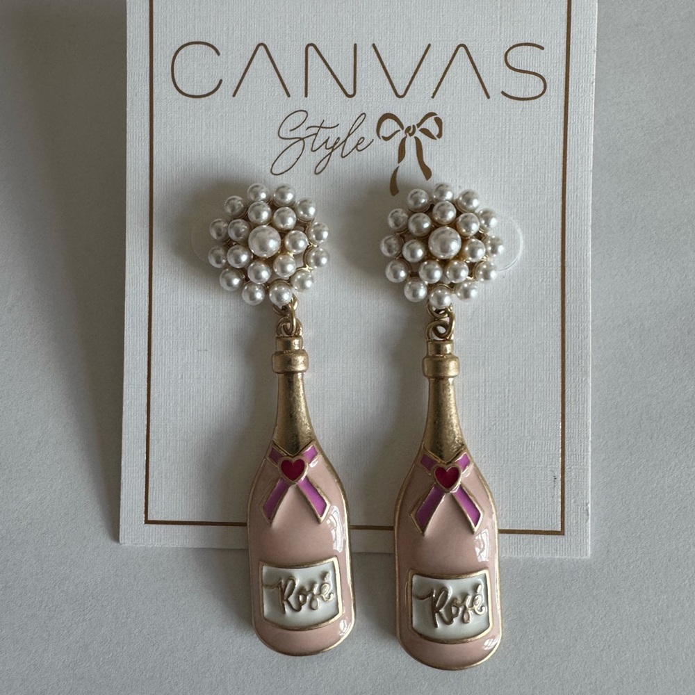 Canvas Style Rose Bottle Peal Cluster Earrings